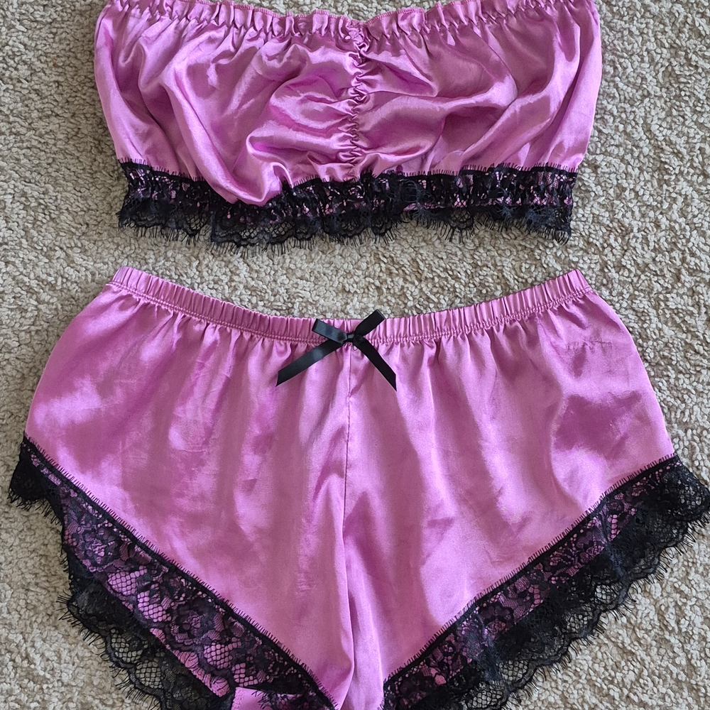 Pink Lace Trim Sleepwear Set